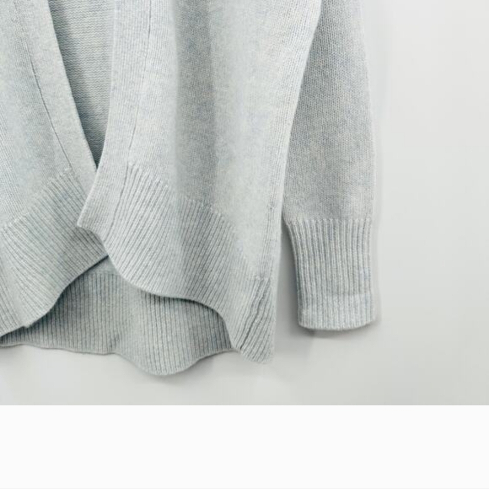 Magaschoni 100% Cashmere Open Cardigan Size Medium in Light Ice Blue Marled - Picture 5 of 8